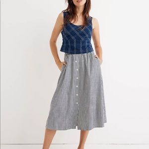 Madewell Palisades Button Front Midi Skirt in Chambray Stripe